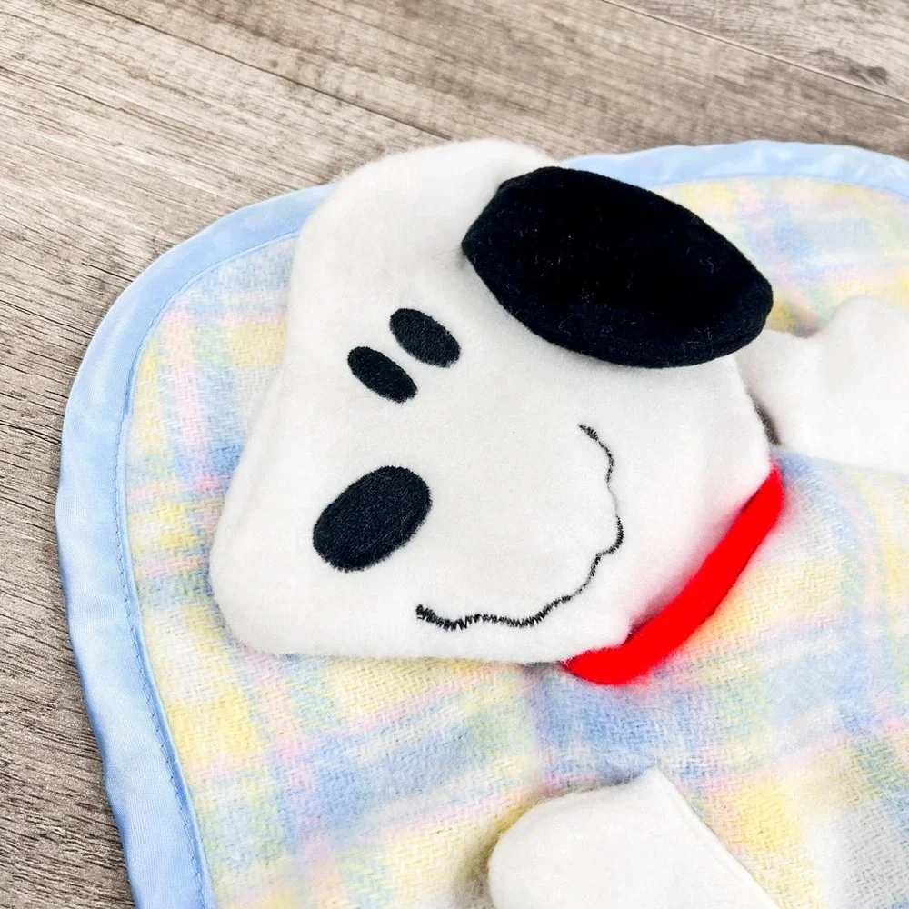 Vintage Knickerbocker Snoopy Plaid Satin Baby Security‎ Blanket Peanuts RARE